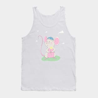 Lovely cute mouse in a cap holds a yellow flower Tank Top